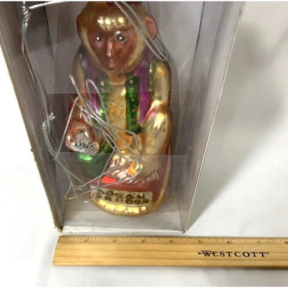 Department 56 Handpainted Mercury Glass Organ Grinder‎ Monkey Christmas Ornament